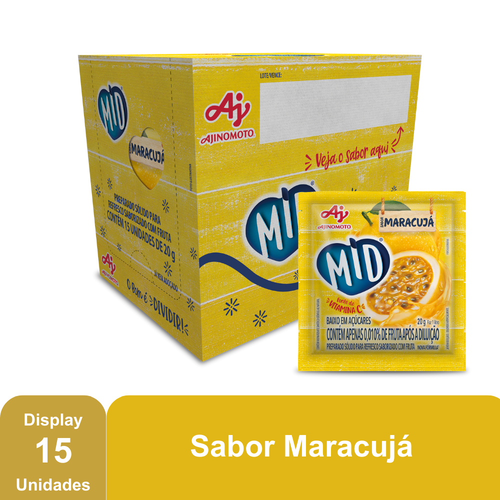 Imagem Kit Refresco em Pó MID® Sabor Maracujá Com 15 Unidades de 20g