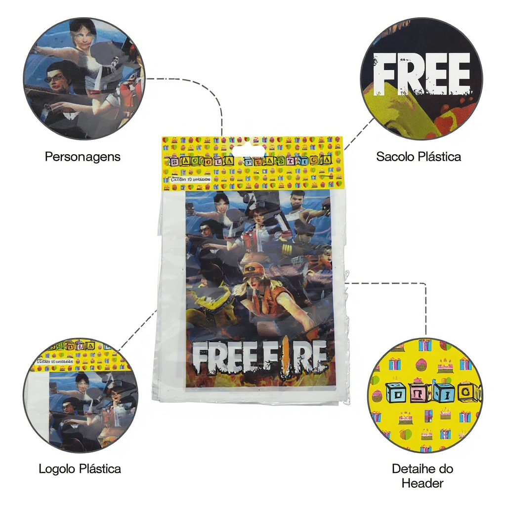 Sacolinha Plástica Surpresa Free Fire Festa Infantil Aniversário Lembrancinha Kit Doces Gamer