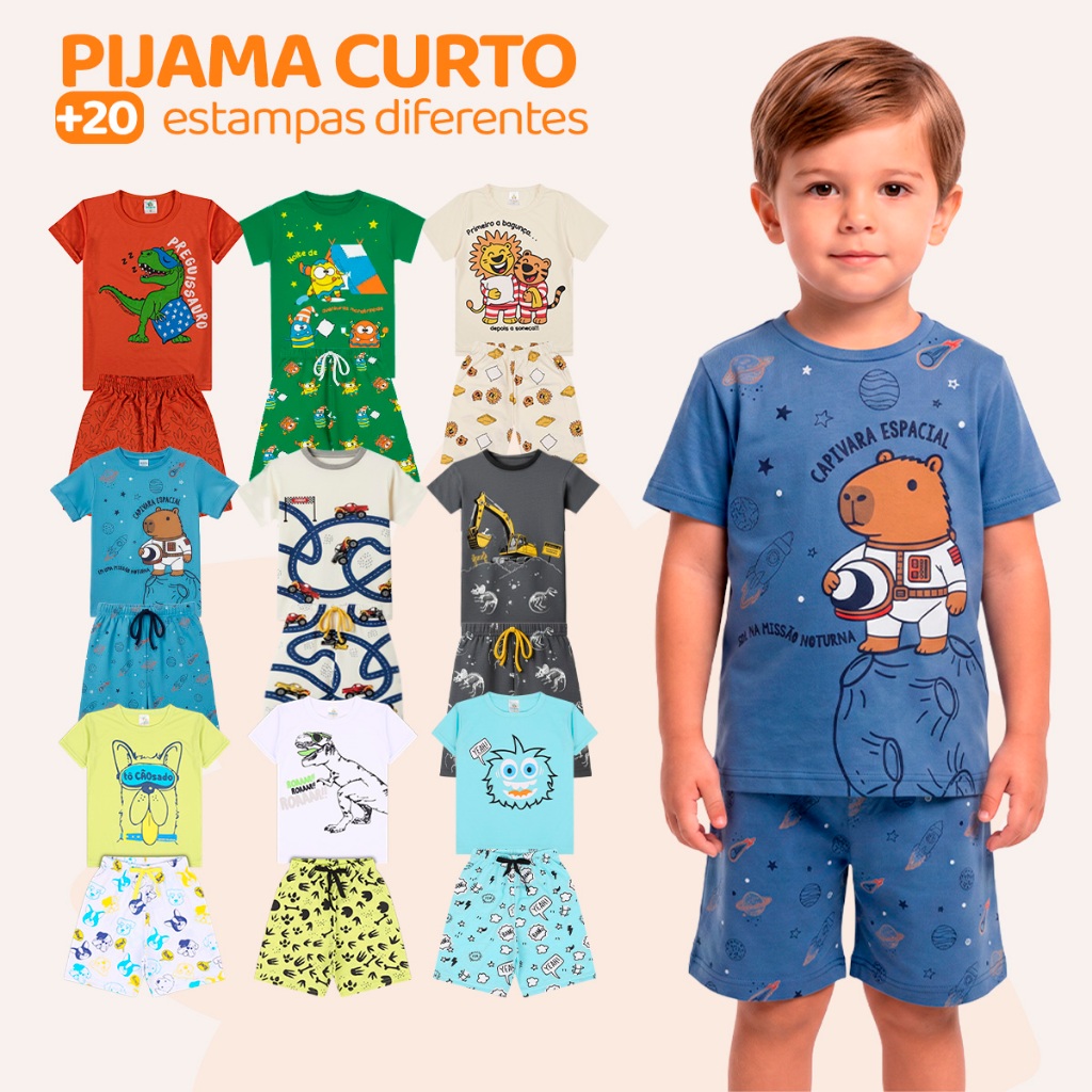 Kit 6 Peças Pijama Infantil Menino Manga Curta 1 Ao 10