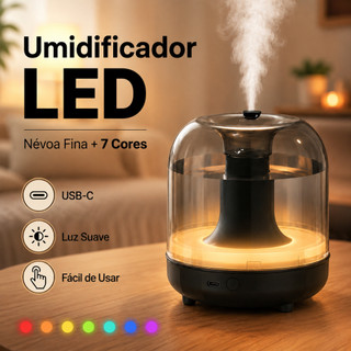Umidificador Silencioso Doméstico com LEDs Coloridas Noturna Umidificador de Mesa Neblinas Controláveis