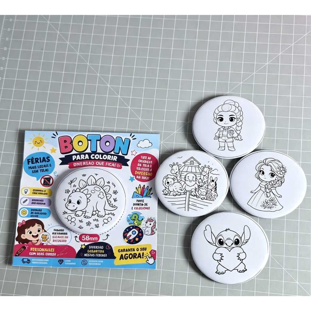 Envio Imediato- Kit Botons para Colorir – Lembrancinha Infantil Personalizada- Aniversário, festa, férias...