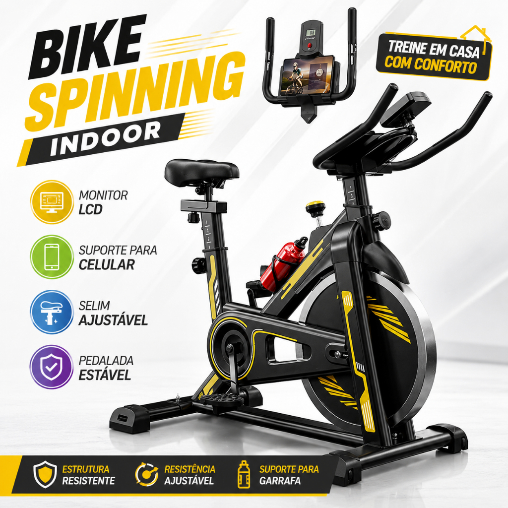 Bicicleta Spinning Ergométrica Profissional 16kg Magnética 150kg Silenciosa com Monitor Cardíaco