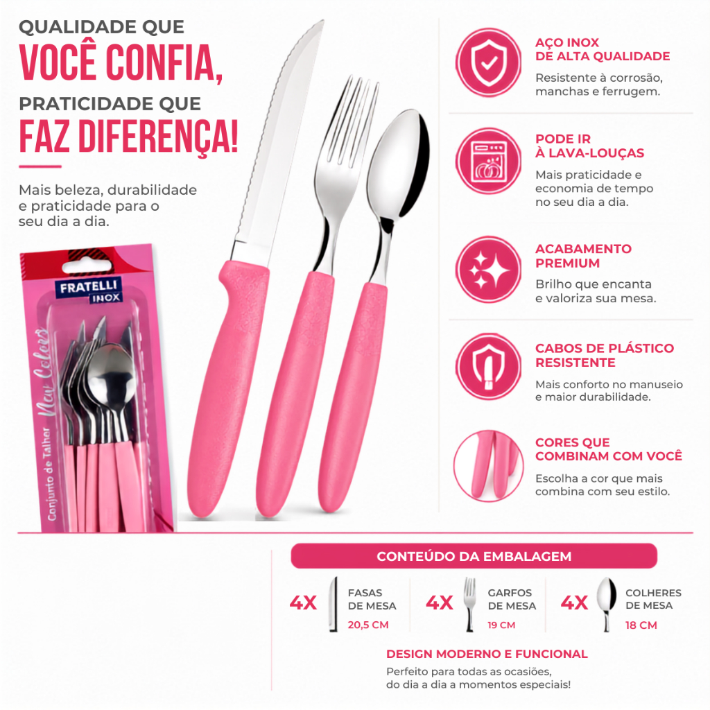 Conjunto de Talheres Faqueiro Aço Inox 12 peças Prático Jogo de Talher — imagem 2 de 2