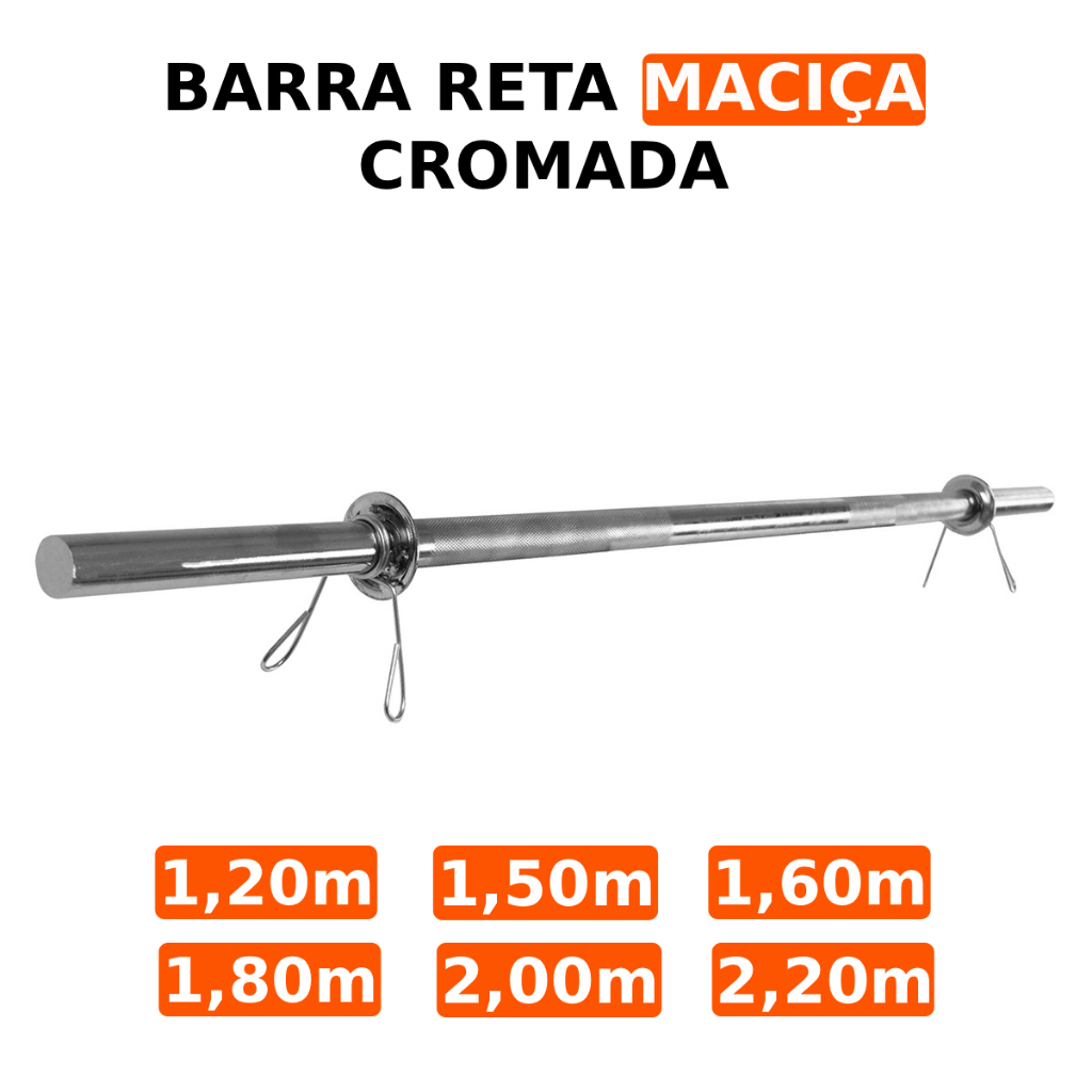 Barra Reta Maciça Cromada 28,57mm Para Treino Musculação Academia