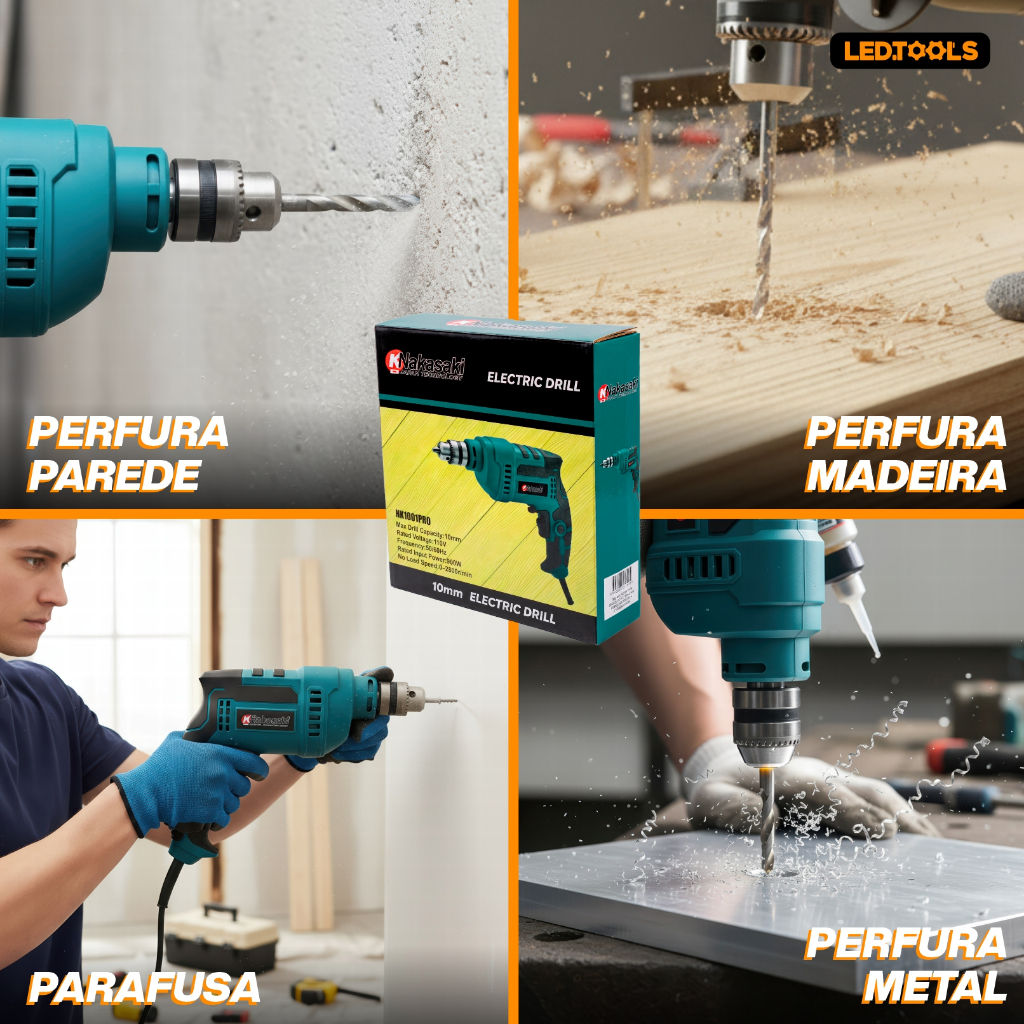 Furadeira Elétrica 3/8 pol. 10mm 900W Profissional com Controle de Velocidade e Auto Reverso · foto 2