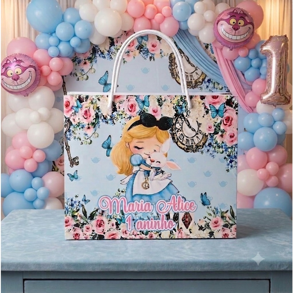 Sacolinha Saquinho Surpresa Personalizada Alice no País das Maravilhas Baby Cute  Lembrancinha Festa Infantil