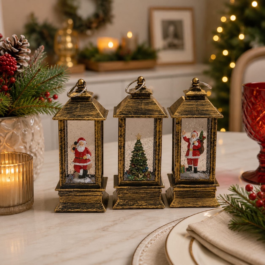 Lanterna Enfeite Natalino Com Led Luminária Decoração Natal Com Glitter