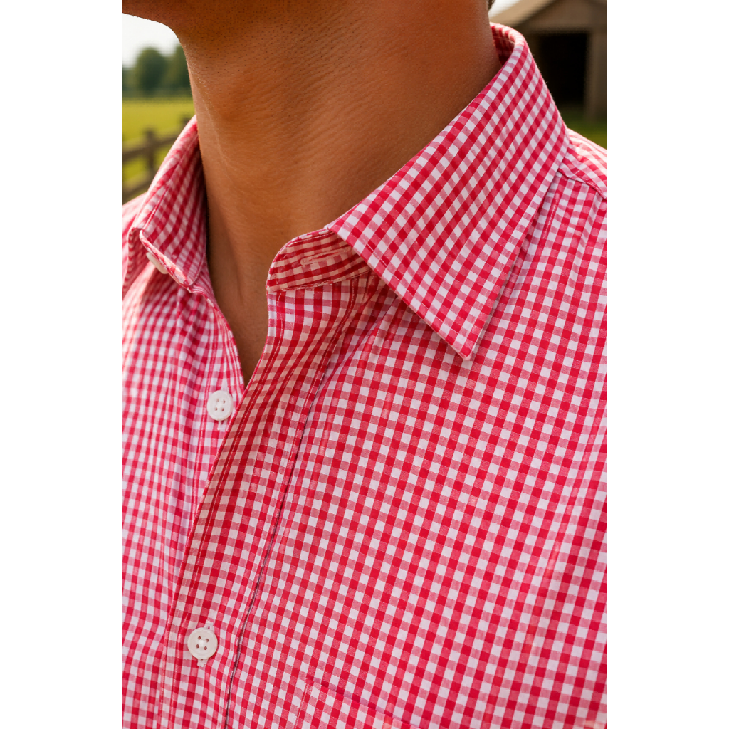 Camisa xadrez masculina casual slim fit manga curta com bolsos