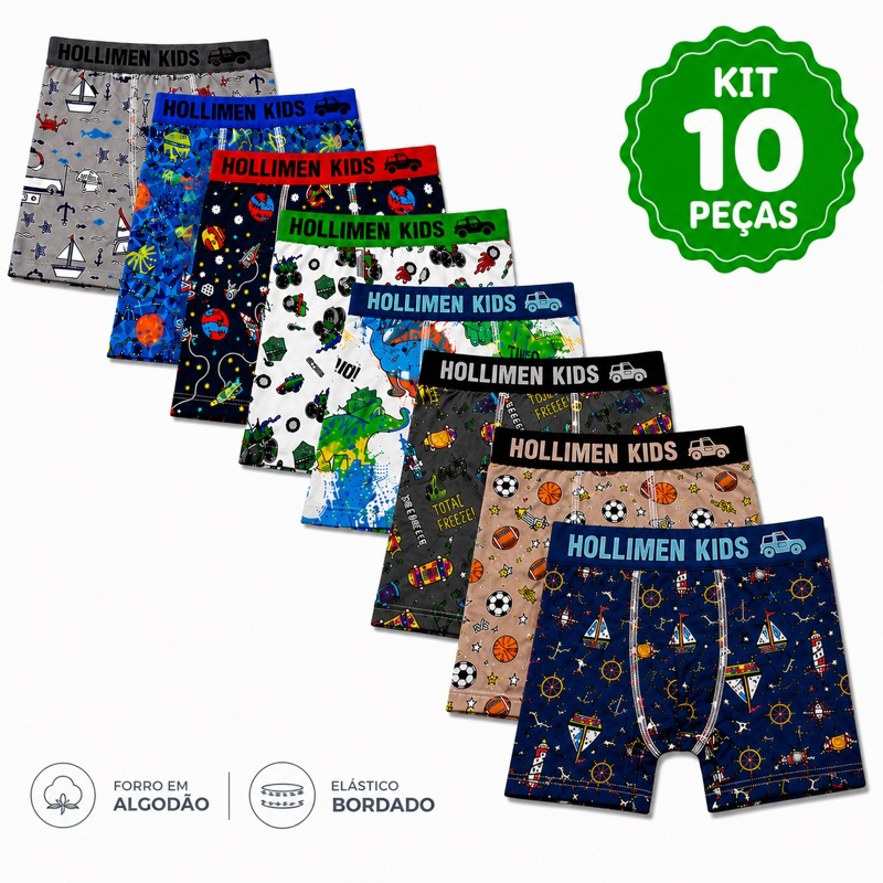 Kit 10 Cuecas Box Infantil Microfibra  forro algodão Original  para Crianças Estampadas