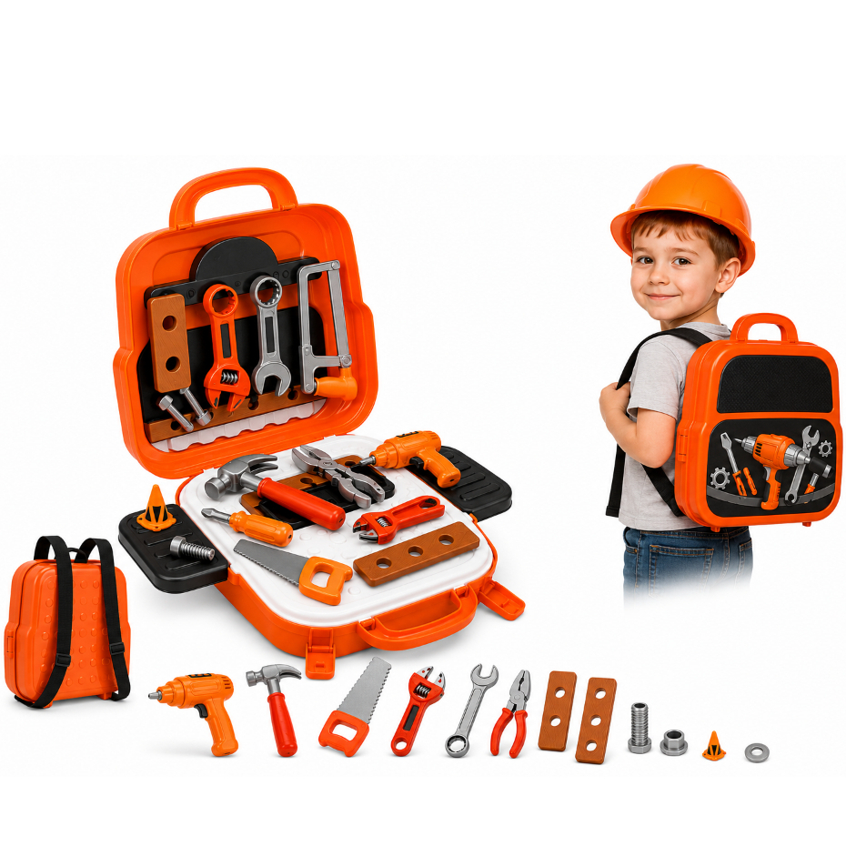 Kit Maleta de Ferramentas Infantil 22 Peças Brinquedo 3 em 1 Oficina Brinquedo Educativo Montar