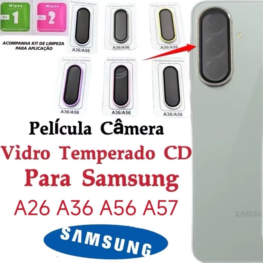 Kit (*1Peç) Película Câmera Para Samsung A26 A36 A56 A57 Anel Metal protetor lente Traseira Vidro Temperado Colorido
