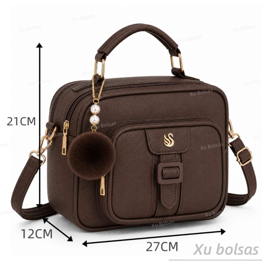 Bolsa Feminina Com Chaveiro Pompom Tira Colo Faixa de Mão De Couro Tranversal DEC6010#