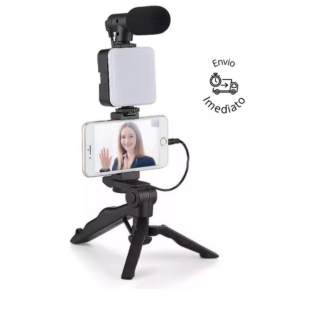 Tripé Estabilizador de Mão kit 5 em 1 gimbal Microfone Celular Gravação De Vídeo