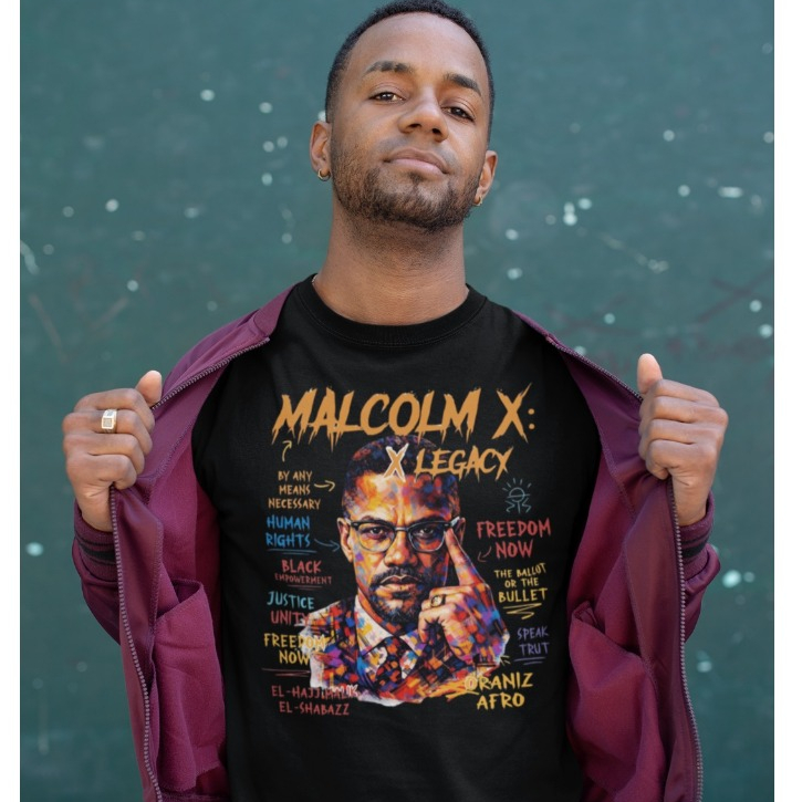 Camiseta Malcolm X Legacy Masculina Algodão Estampa Vintage Retro Casual Preta Camisa Lançamento Blusa Streetwear