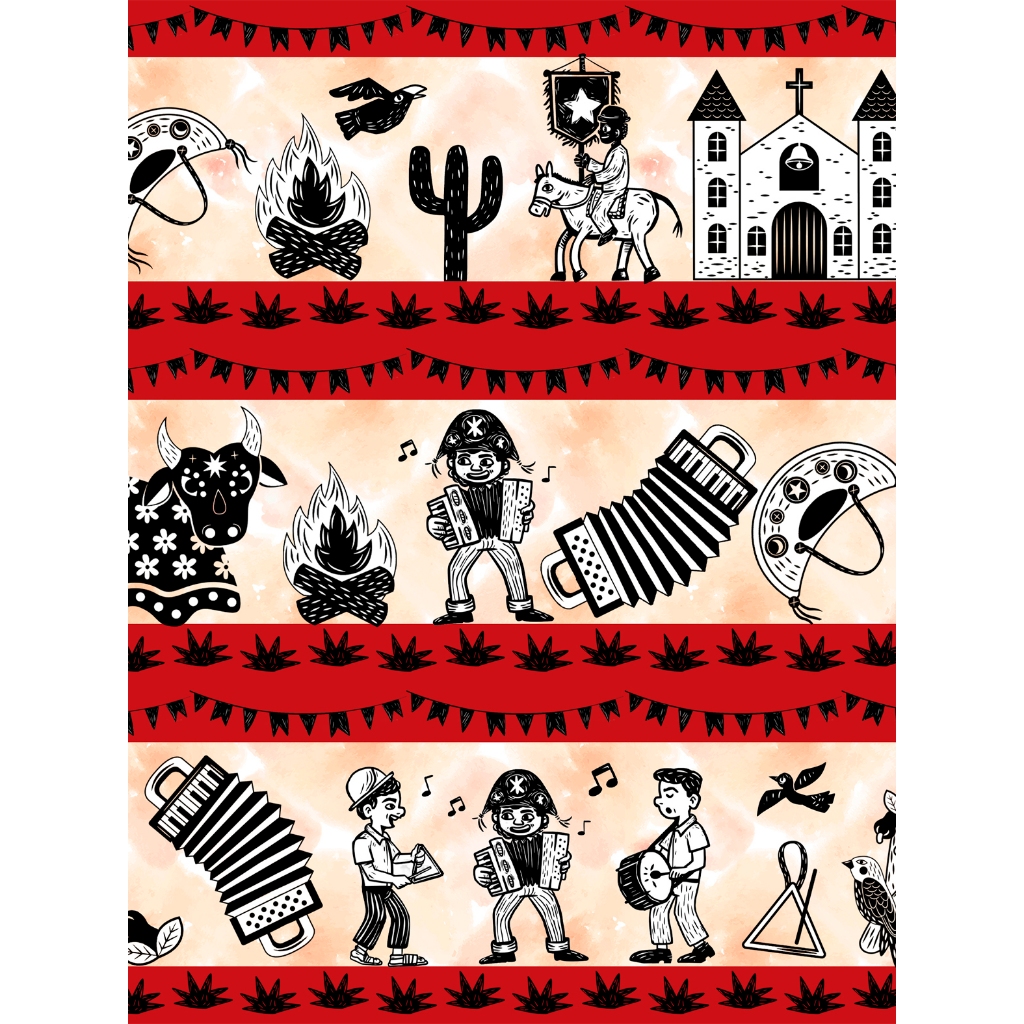 Tecido Tricoline Mista  - Barrado Digital - 10 Faixas - 0,50 cm x  1,45 largura -  Varias estampas