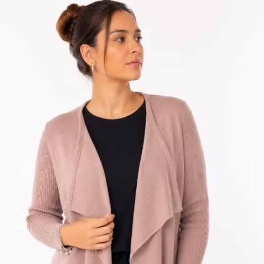 Casaquinho Feminino Tricot Premium Aberto Bico Manga Canelada Elegante Inverno