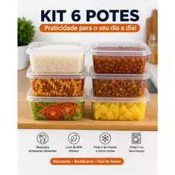 Kit Potes Marmita 500ml Retangular Transparente BPA Free Micro-ondas Freezer Lava Louças