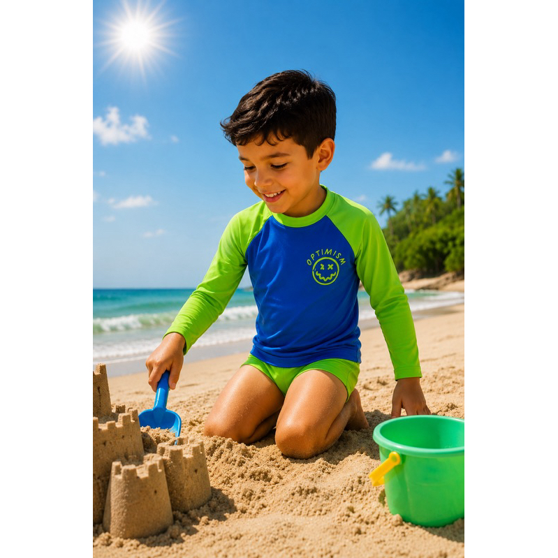 Conjunto Infantil Juvenil Moda Praia Menino Camisa Manga Longa e Sunga com Proteção UV50+