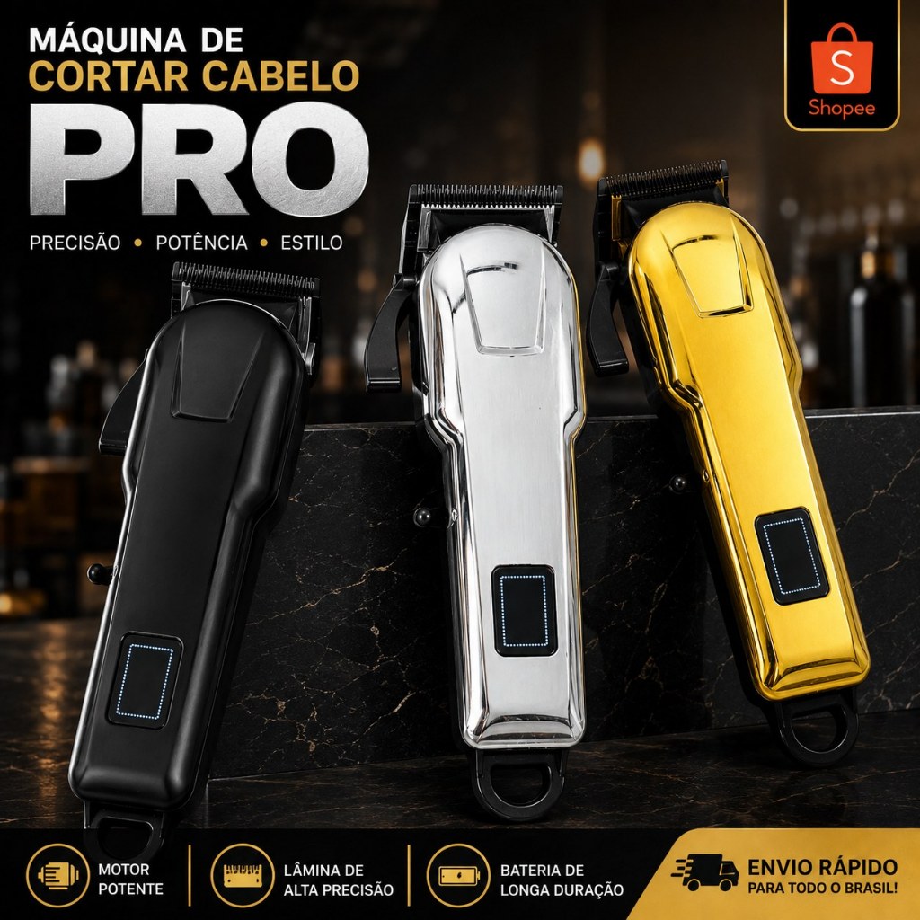 Maquina de Cortar Cabelo e Barba Profissional, Recarregavel, Display Digital, Sem Fio, Portátil