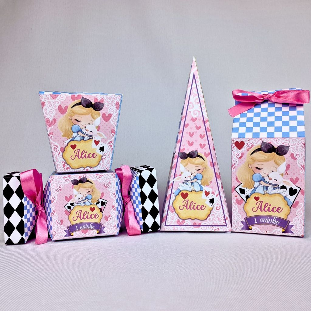 Kit 10 a 45 Caixinhas Personalizadas Lembrancinhas Alice Baby no País das Maravilhas Para Festa Aniversario Festinha