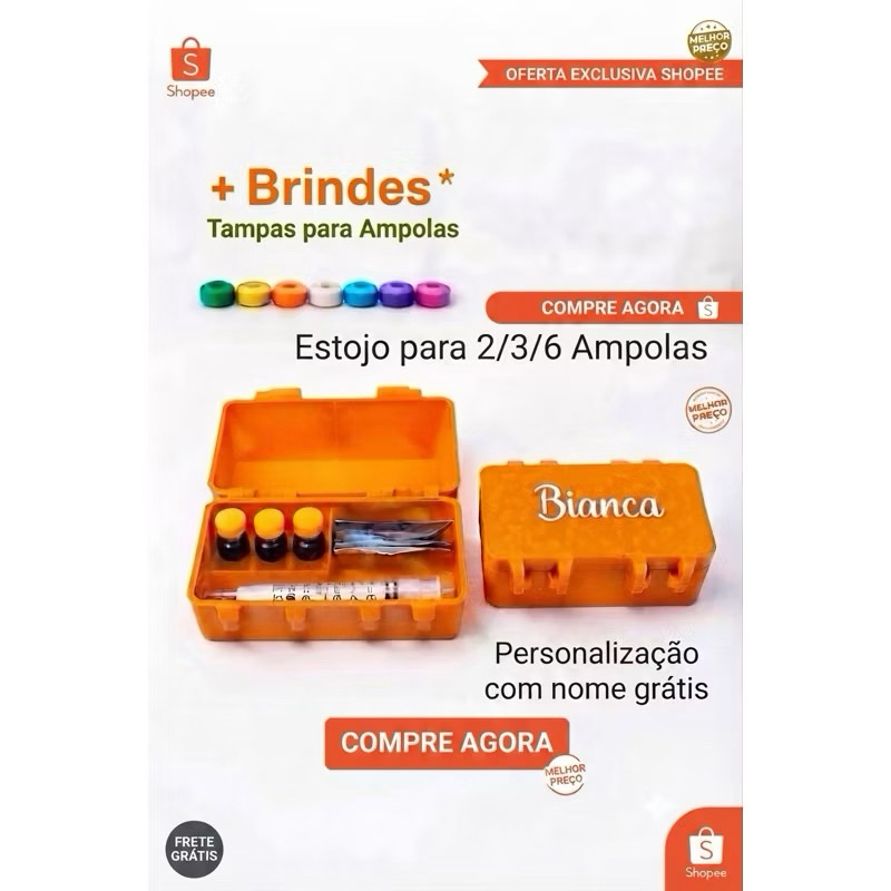Estojo Porta Ampolas de 3ML para 6/3/2 ampolas + Brinde, Organizador Peptídeos Compacto