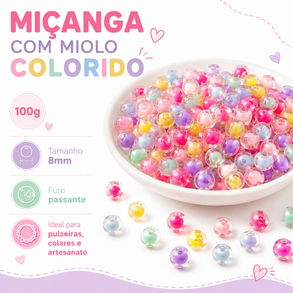 Miçangas Bola 8mm Em Resina Interior Colorido 370 Peças Para Pulseira Colar Artesanato