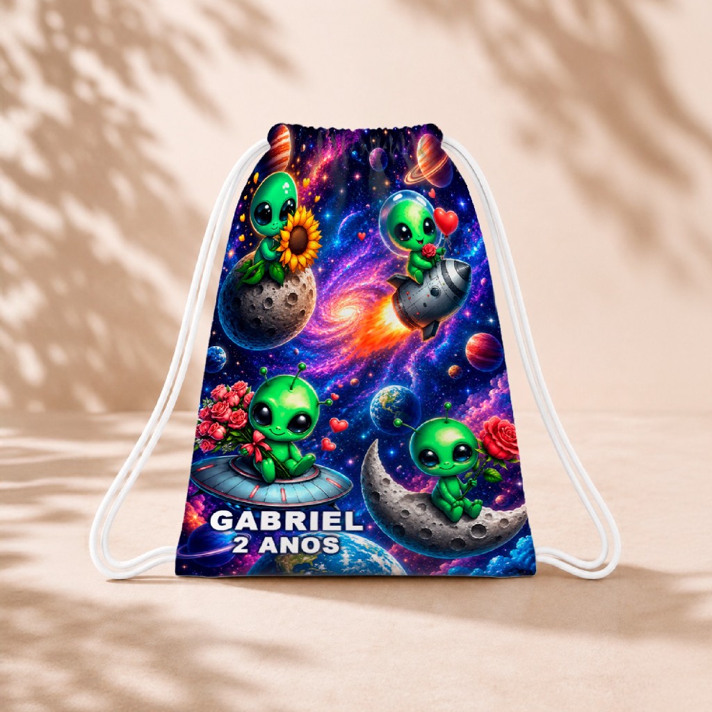 10 Mochila Personalizada Infantil 18x26 Sacolinhas Surpresa Festa Aniversário Lembrancinha Alien Et M2