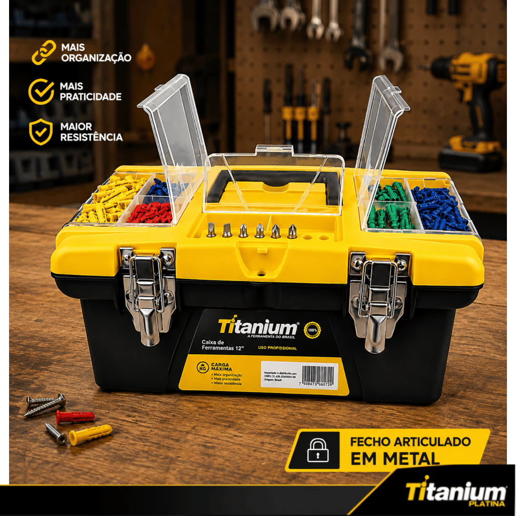 Caixa de Ferramentas Organizadora 13” Plástico ABS 6kg Titanium Platina