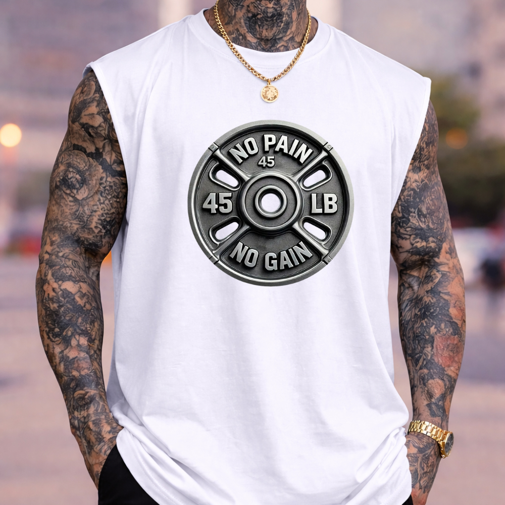 Regata Machão Oversized No Pain No Gain Masculina Academia Musculação Lançamento Algodão Plus Size