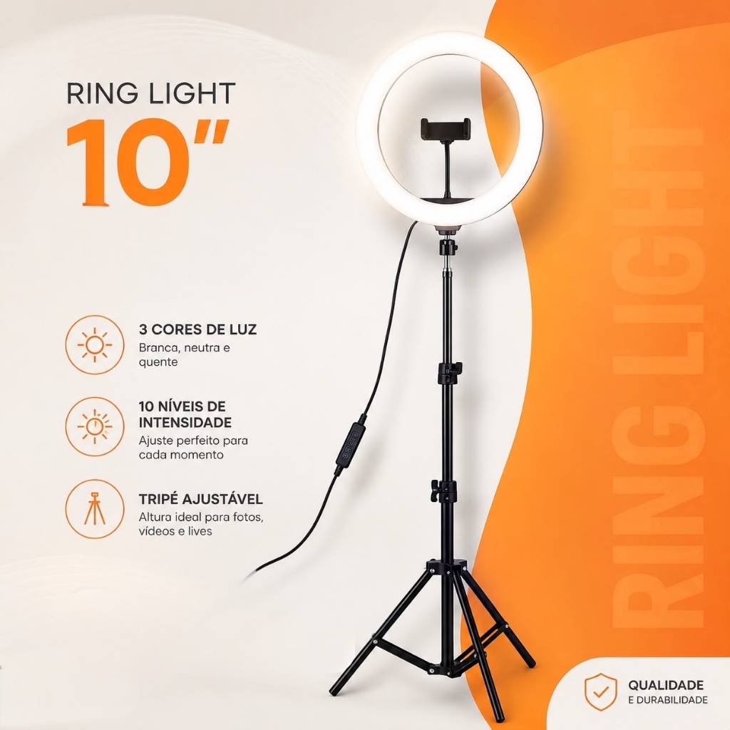 Ring Light Iluminador 10 Polegadas Com Tripé Profissional