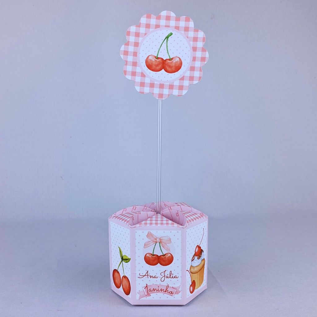 Kit 5 a 25 Centro de Mesa Cerejinha Rosa Personalizado Lembrancinha Festa Aniversário Enfeite Caixinha