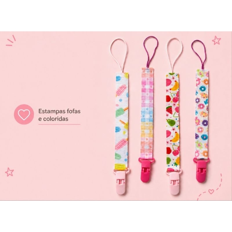 Kit com 3 Prendedor De Chupeta Com Trava Com Corrente Clipe Chupeta Menina e Menino Alto Qualidade
