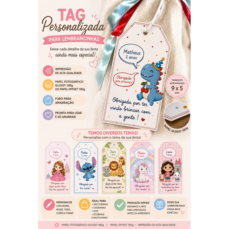 Kit 30 Tags de Agradecimento Personalizadas-Etiquetas para Lembrancinhas-Aniversário Infantil-Sacolinhas Qualquer Tema