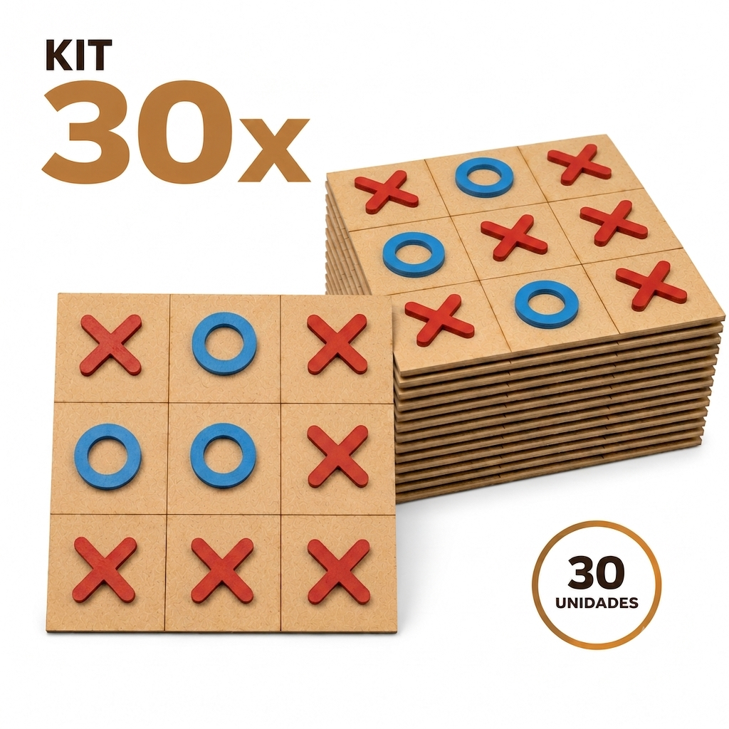 30x Jogos Da Velha Tabuleiro Brinquedo Presente Lembrancinha MDF Jogos Peças Coloridas