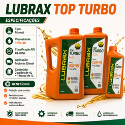 KIT TROCA DE ÓLEO 15W40 TOP TURBO LUBRAX 9 LITROS