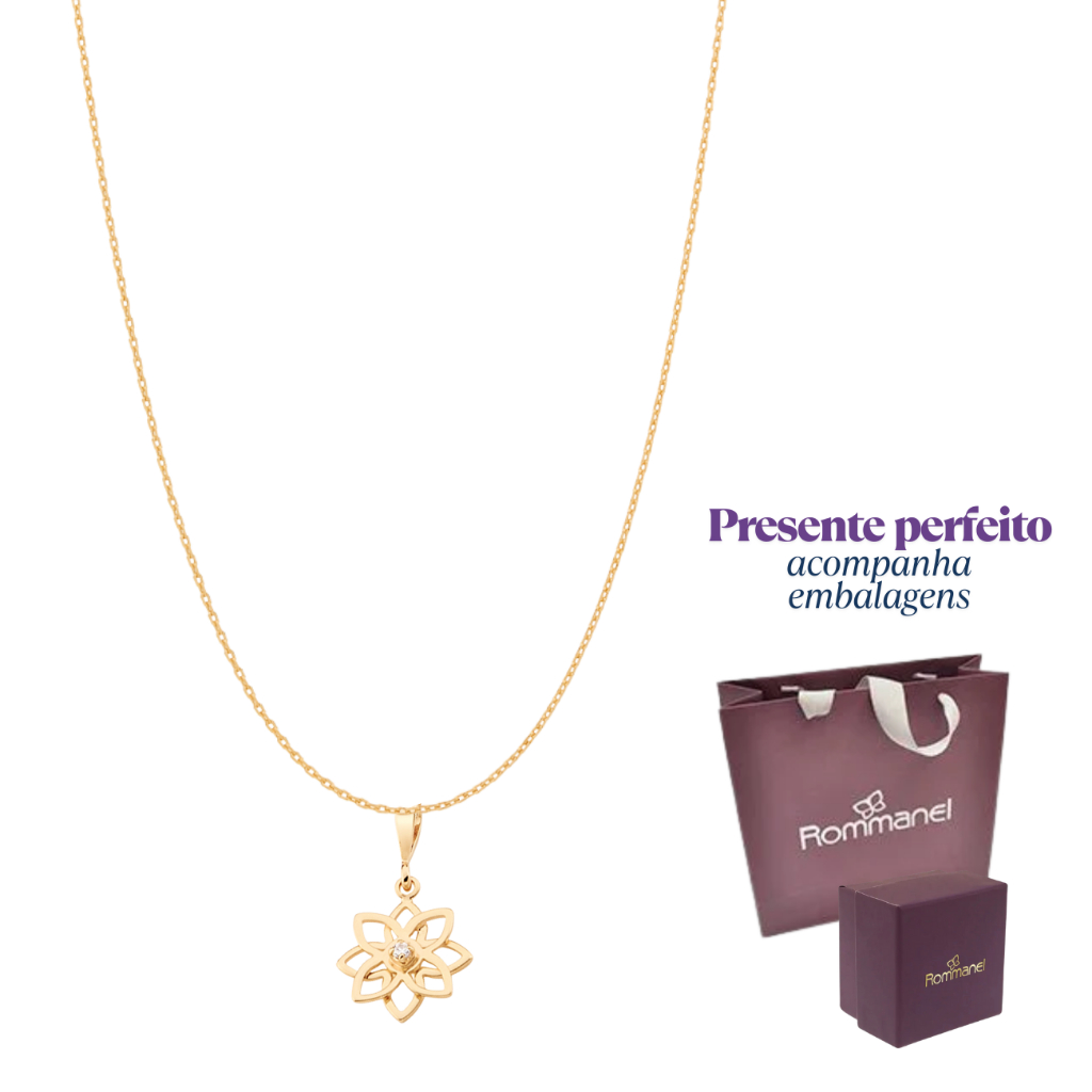 Presente Feminino Rommanel Kit Colar + Pingente Flor Com Zircônia Banhado Ouro 18k · foto 2