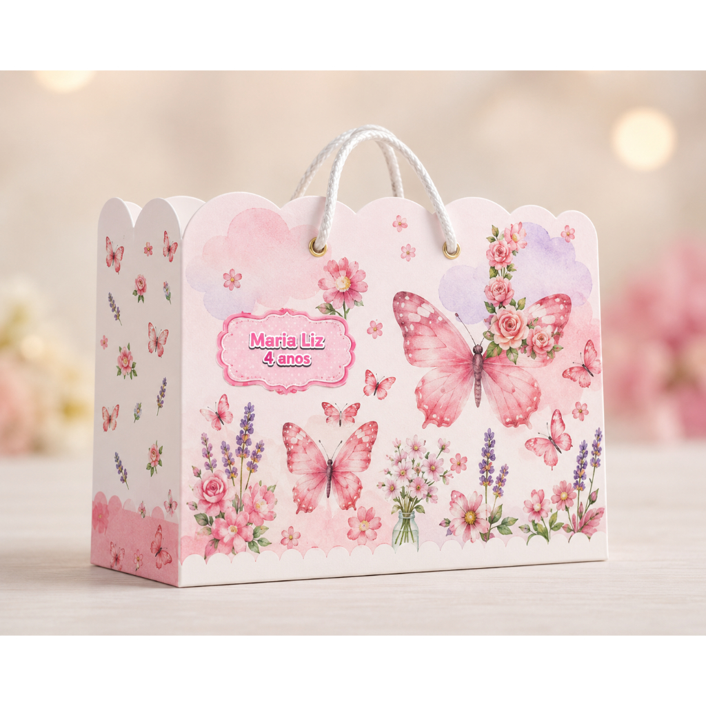 Sacolinha Personalizada Festa Infantil 20x15cm Nuvem Lembrancinha Borboleta