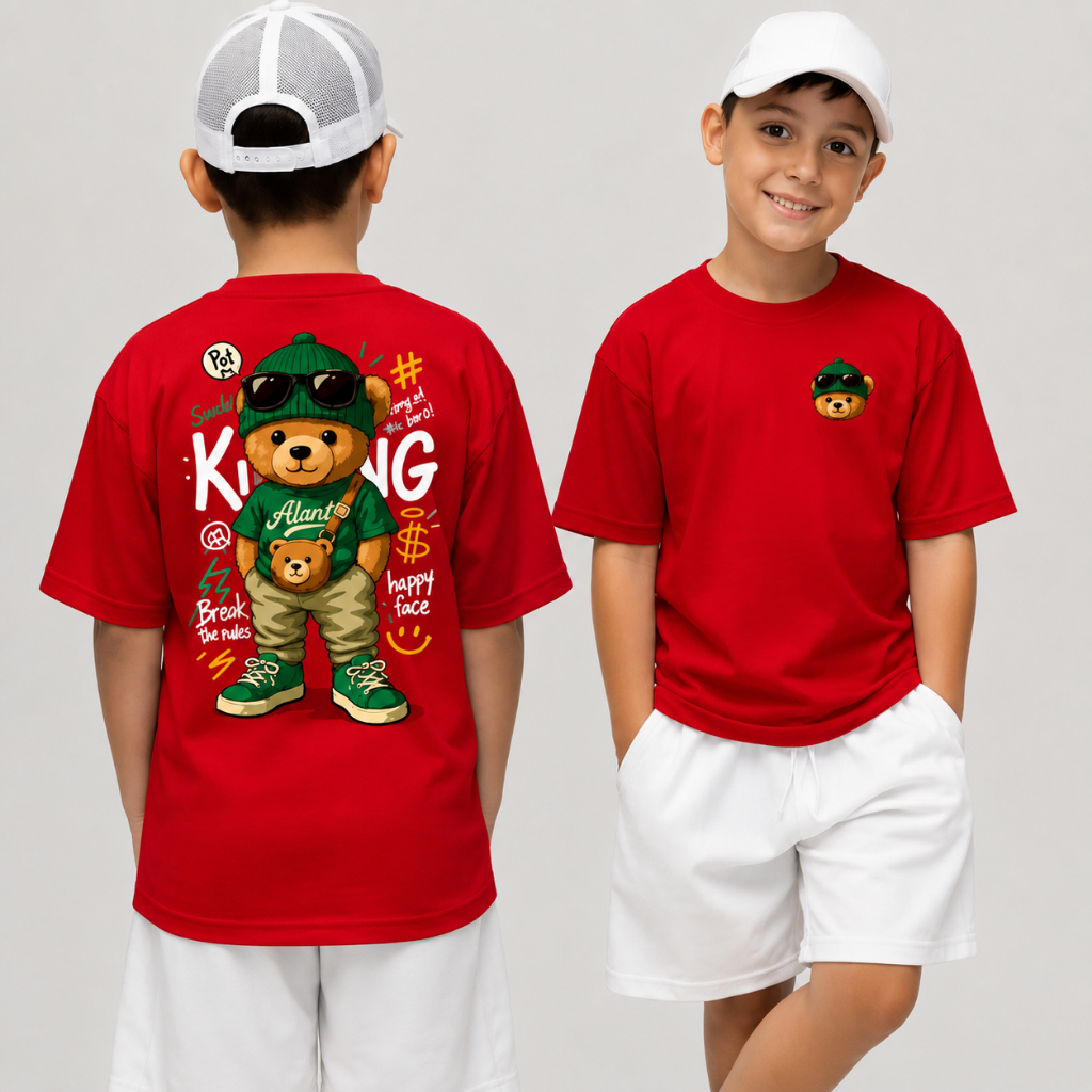 Camiseta Infantil Streetwear Urso 1005% Algodão Estilosa Moda Juvenil Camisa Infantil