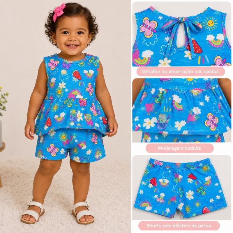 Conjunto Infantil Verão Menina | Conjuntinho Infantil com Short | Roupa Infantil Feminina