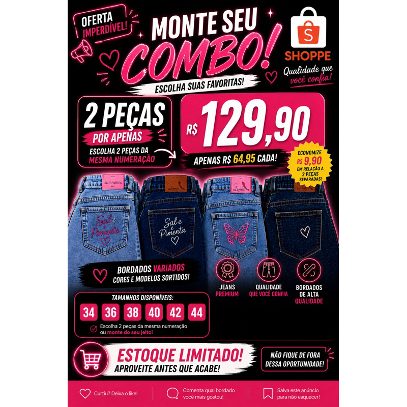 Calça Jeans Feminina Skinny Cintura Alta 34 ao 44 – Modeladora e Confortável