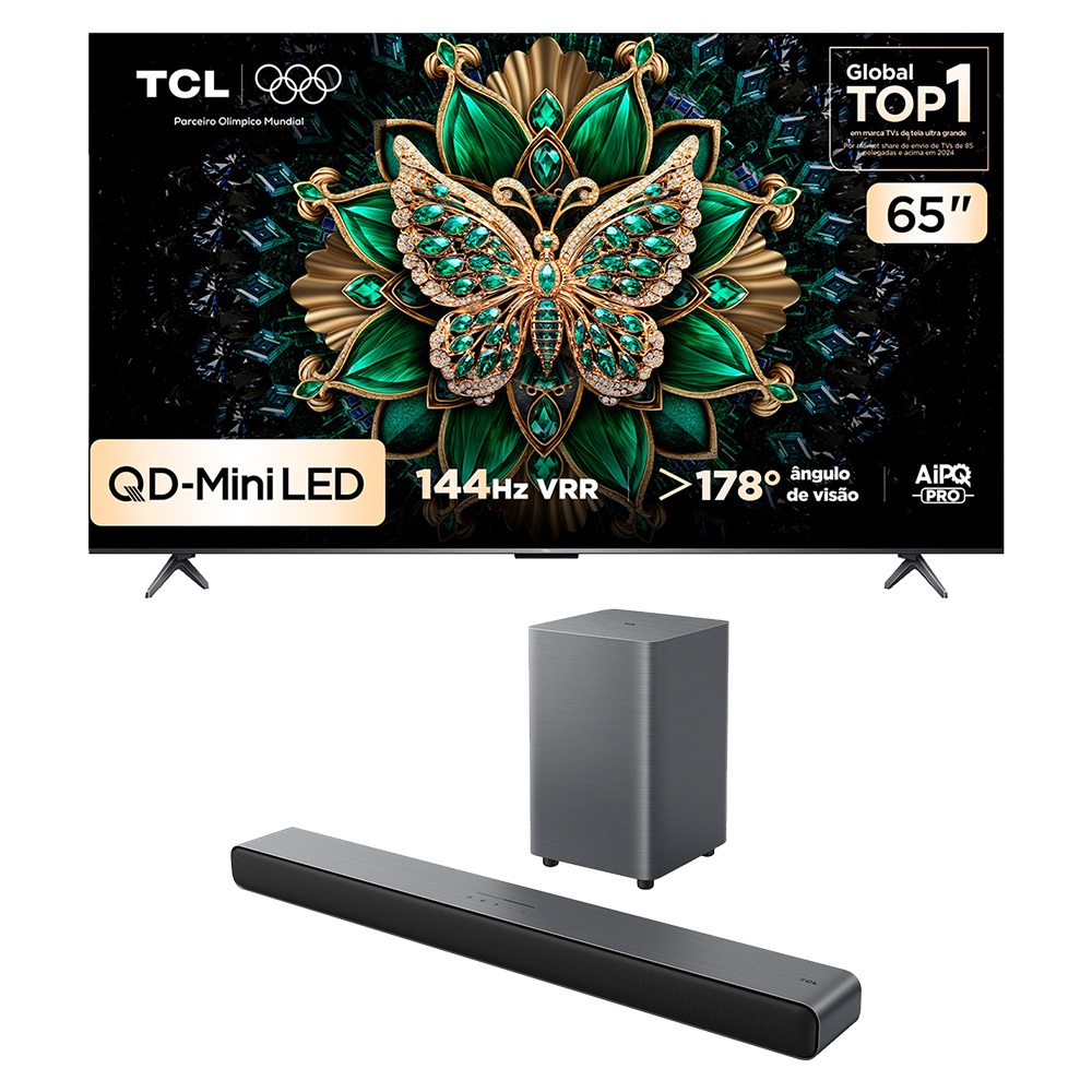 Combo Smart TV TCL 65 QD-Mini LED 4K C6K WiFi 144Hz 65C6K e Soundbar Subwoofer 2.1 S55H