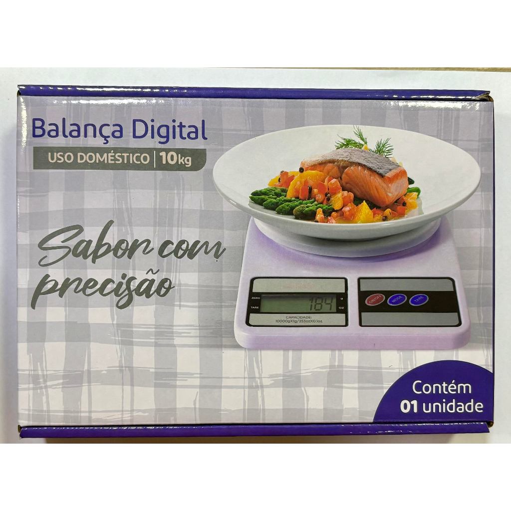 Home Balança Digital de Cozinha Com Função Tara  + 2 Pilhas AA 1 Grama Até 10Kg Visor de LCD