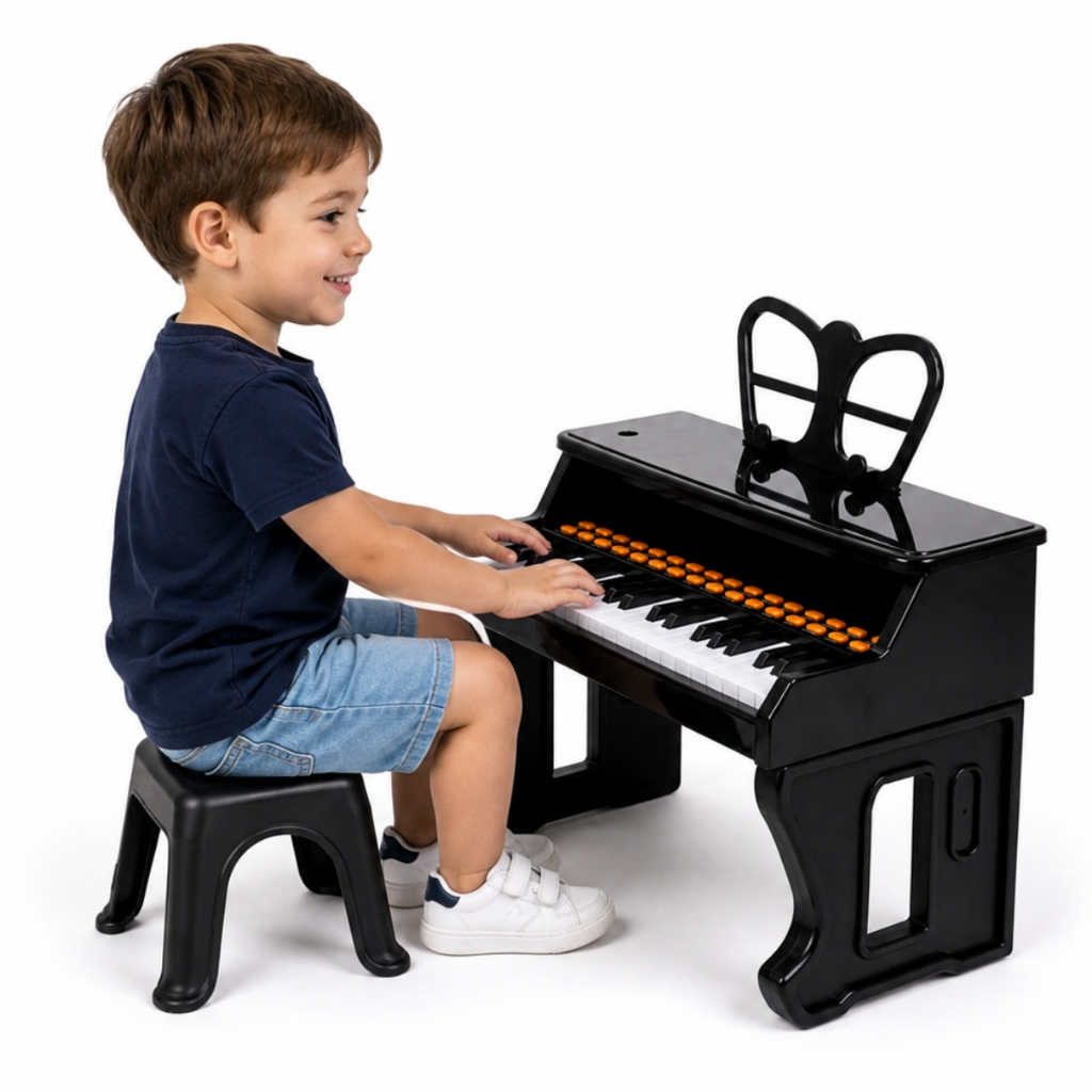 Piano Musical De Brinquedo Preto com Porta Partitura Castela
