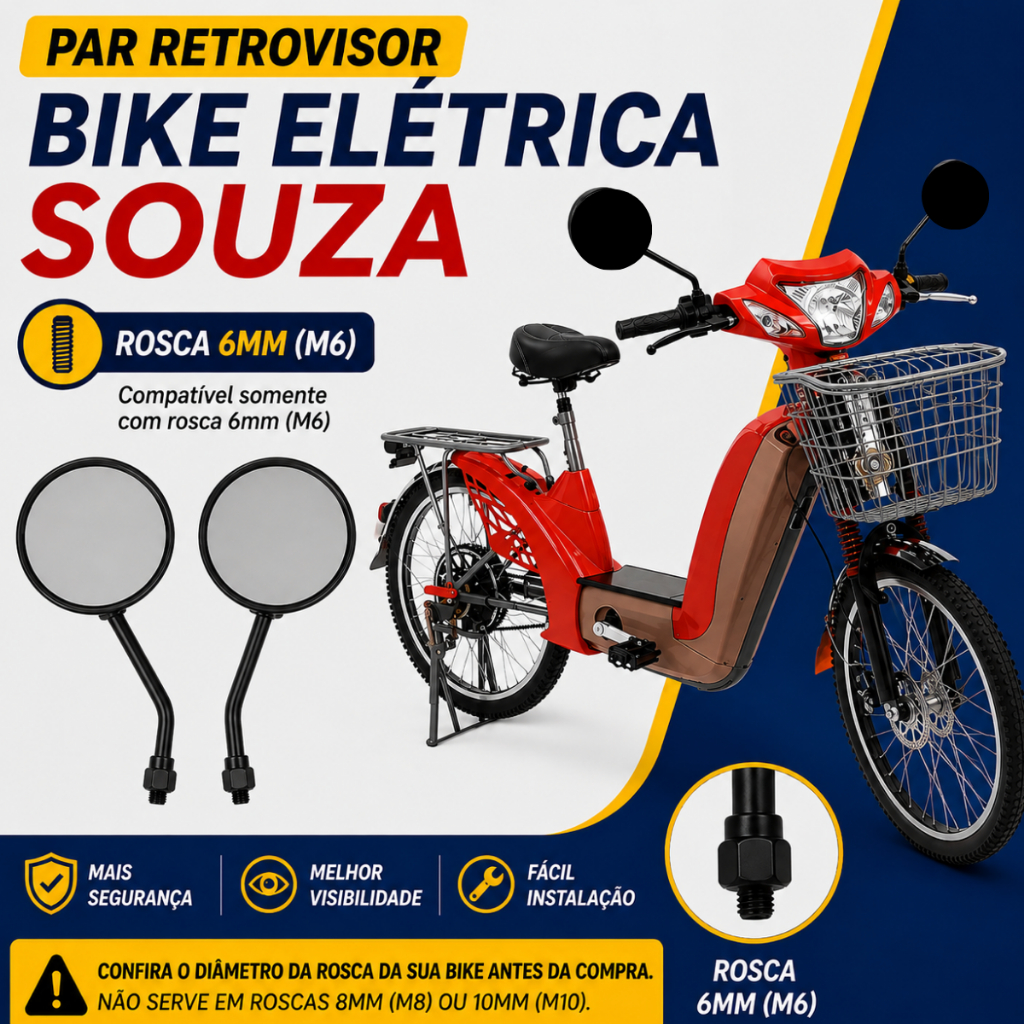 Espelho Retrovisor Bike Elétrica Sousa 350W Rosca 6mm M6 Par