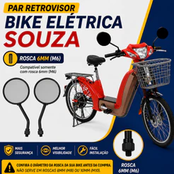 Espelho Retrovisor Bike Elétrica Sousa 350W Rosca 6mm M6 Par
