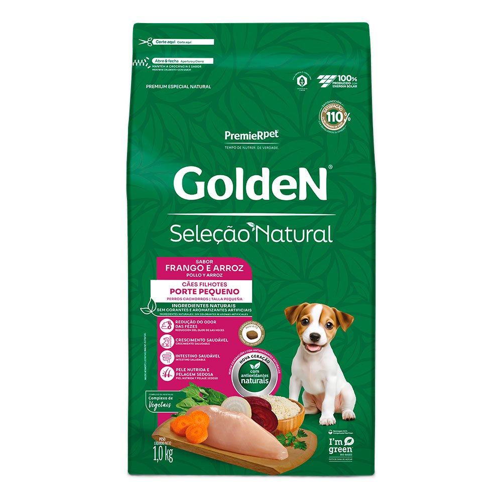 Ração Golden Seleção Natural Mini Bits Cães Filhotes Porte Pequeno Frango e Arroz 1kg