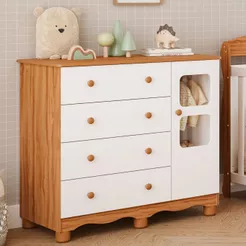 Cômoda de Bebê Infantil 1 Porta com Janela 4 Gavetas 100% MDF Uli