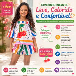 Roupa Infantil Menina Colorido – Kit 2 Pçs: Short + Blusa Estampas Exclusivas