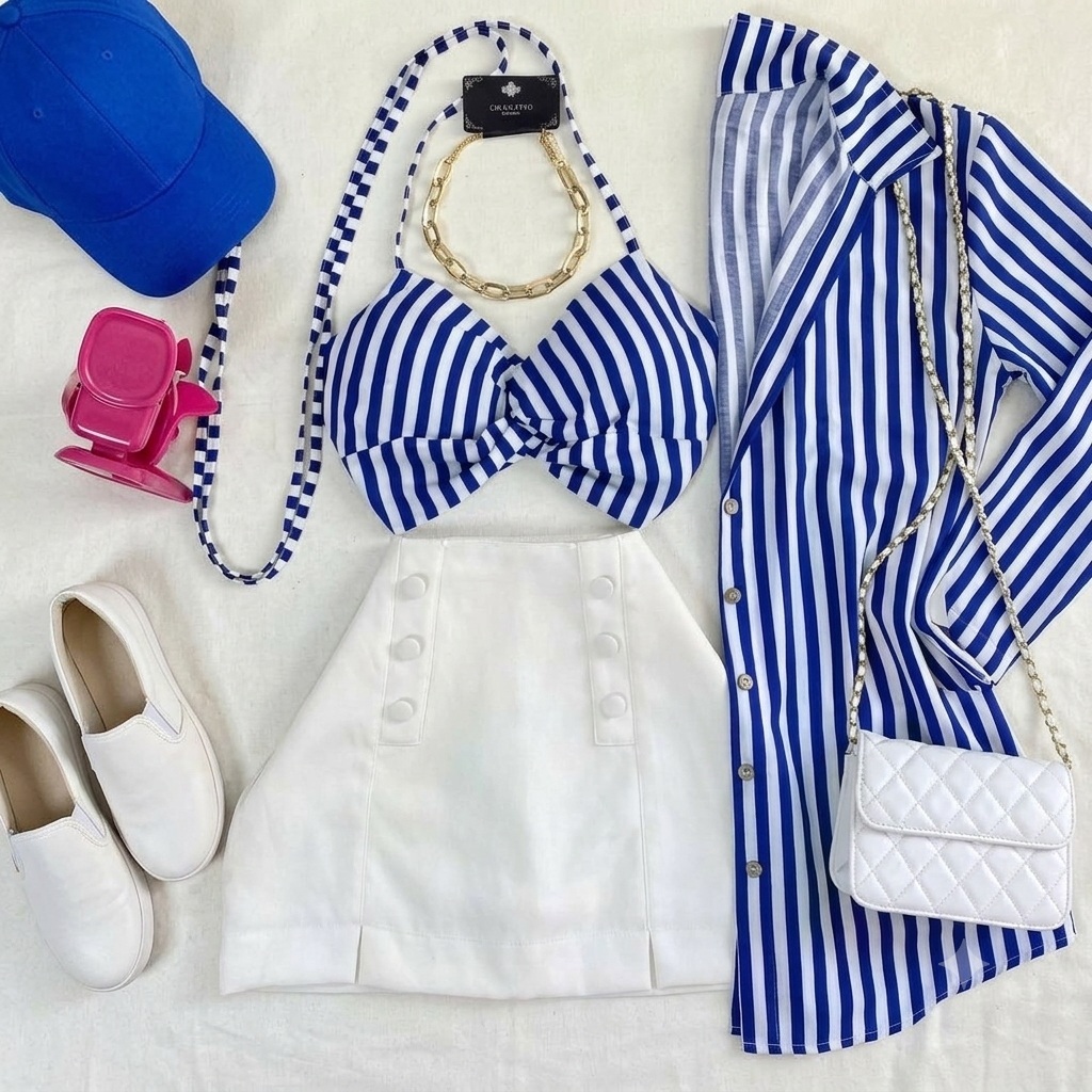 Conjunto Feminino Blusa Camisa Listrado manga longa ( Camisa listrada + Cropped) modelo confortável e estiloso