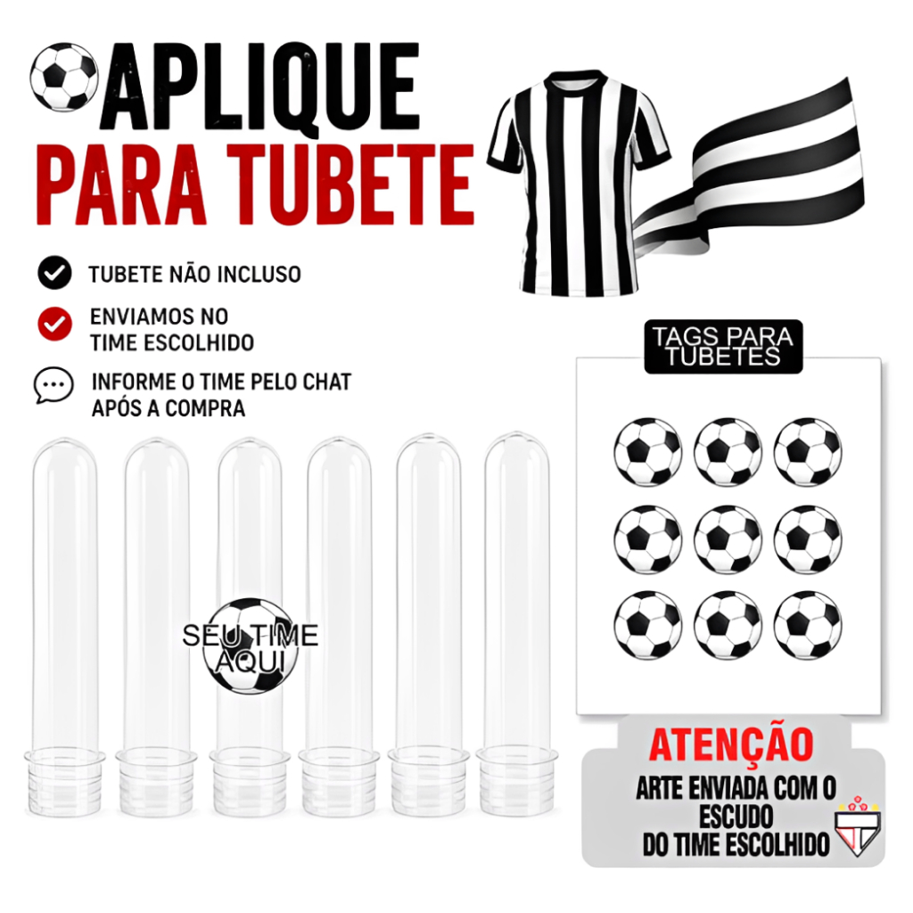 Apliques Tubete Time de Futebol Personalizado Festa Infantil Lembrança Aniversário Menino 10 20un